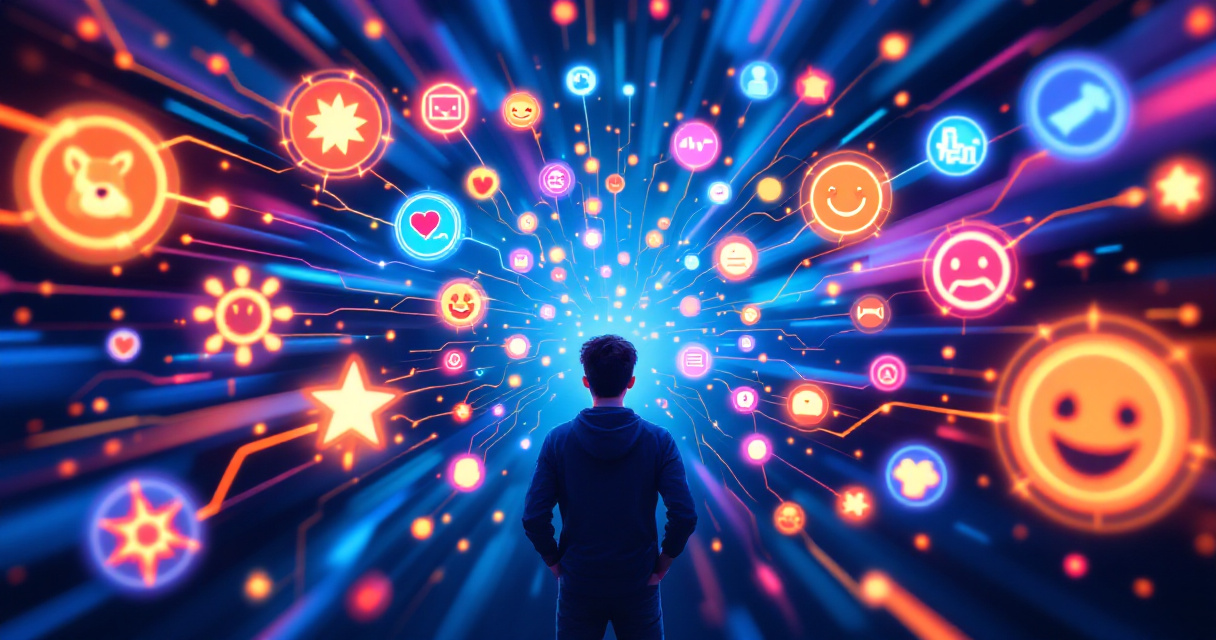 Abstract illustration of students forming rapid idea connections during a fast paced online word association game