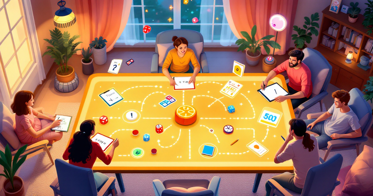 Friends organizing an online game night with connected devices and playful digital game elements