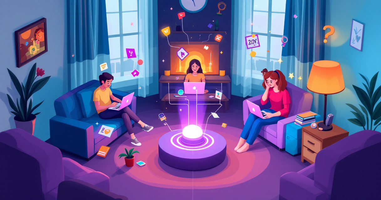 Friends playing lightweight multiplayer browser games together online with smooth connections and purple network glow