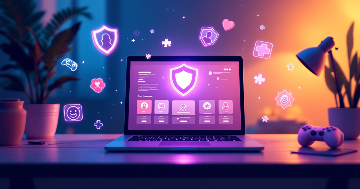 Secure browser environment discovering safe Chromebook-compatible online games with protective shield visuals