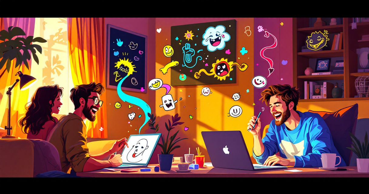 Friends laughing while playing a chaotic online drawing party game together in their browsers