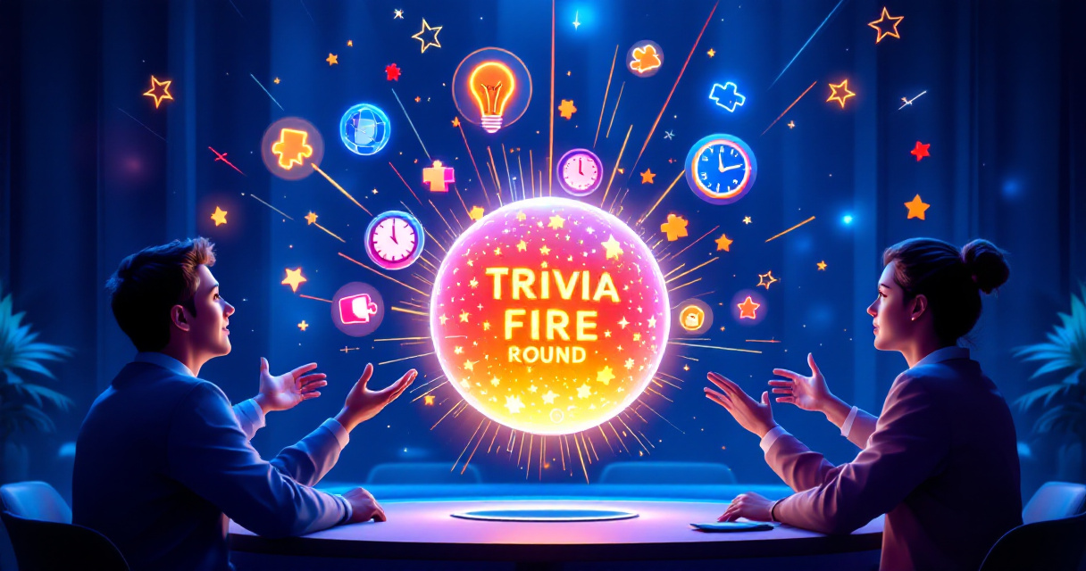 Remote team competing in a fast paced online trivia lightning round game