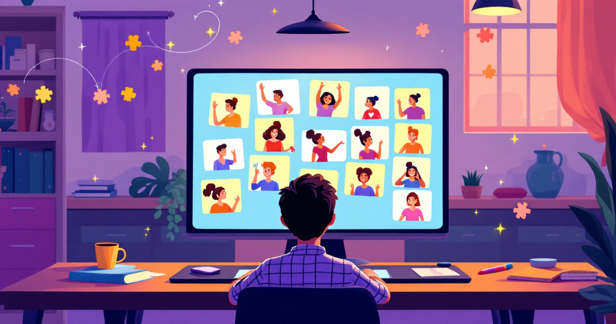 Teacher leading an engaging virtual icebreaker game with many students in an online class